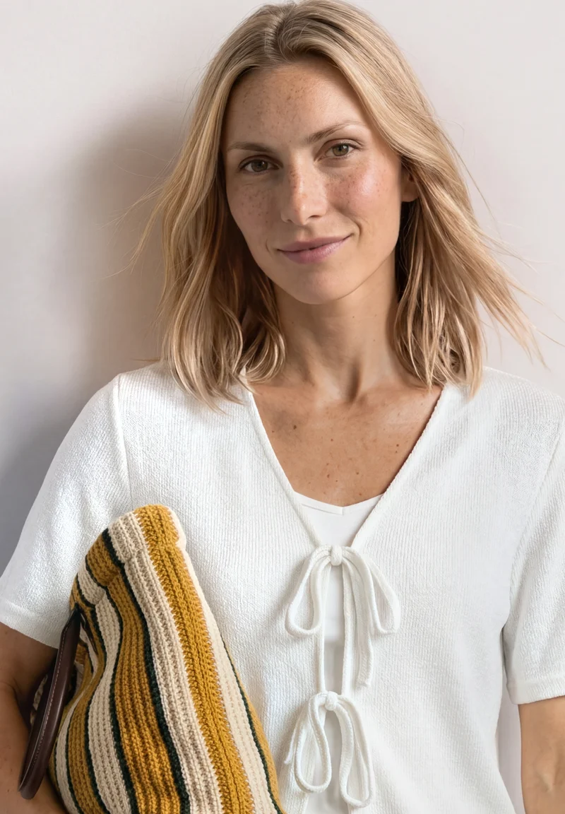short knit look jacket w.strin, off white