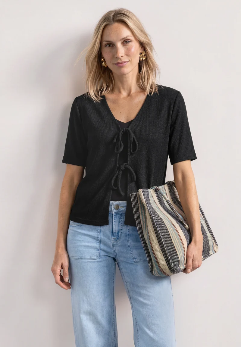 short knit look jacket w.strin, Black