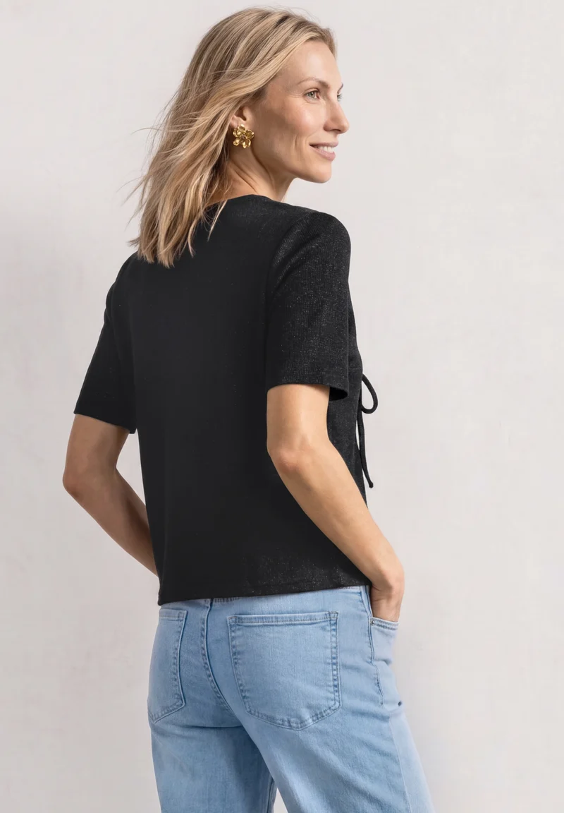 short knit look jacket w.strin, Black