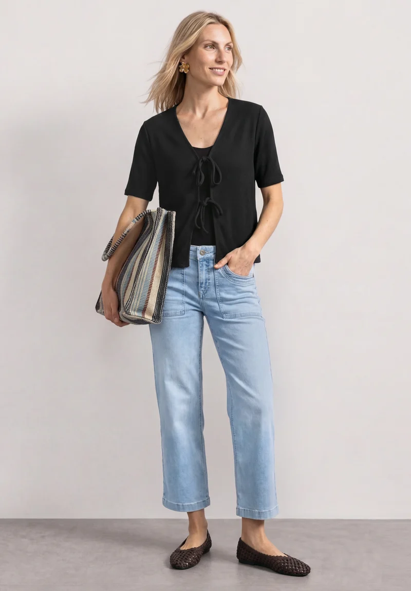 short knit look jacket w.strin, Black