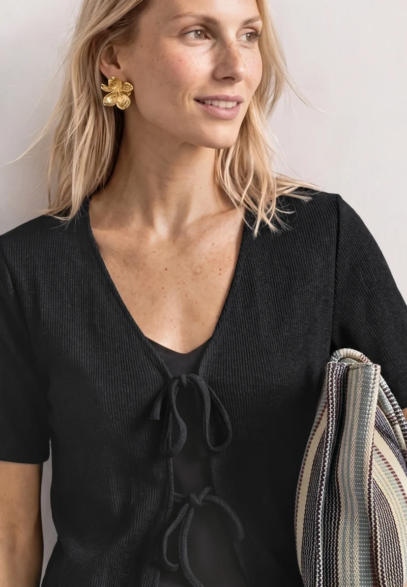 short knit look jacket w.strin, Black