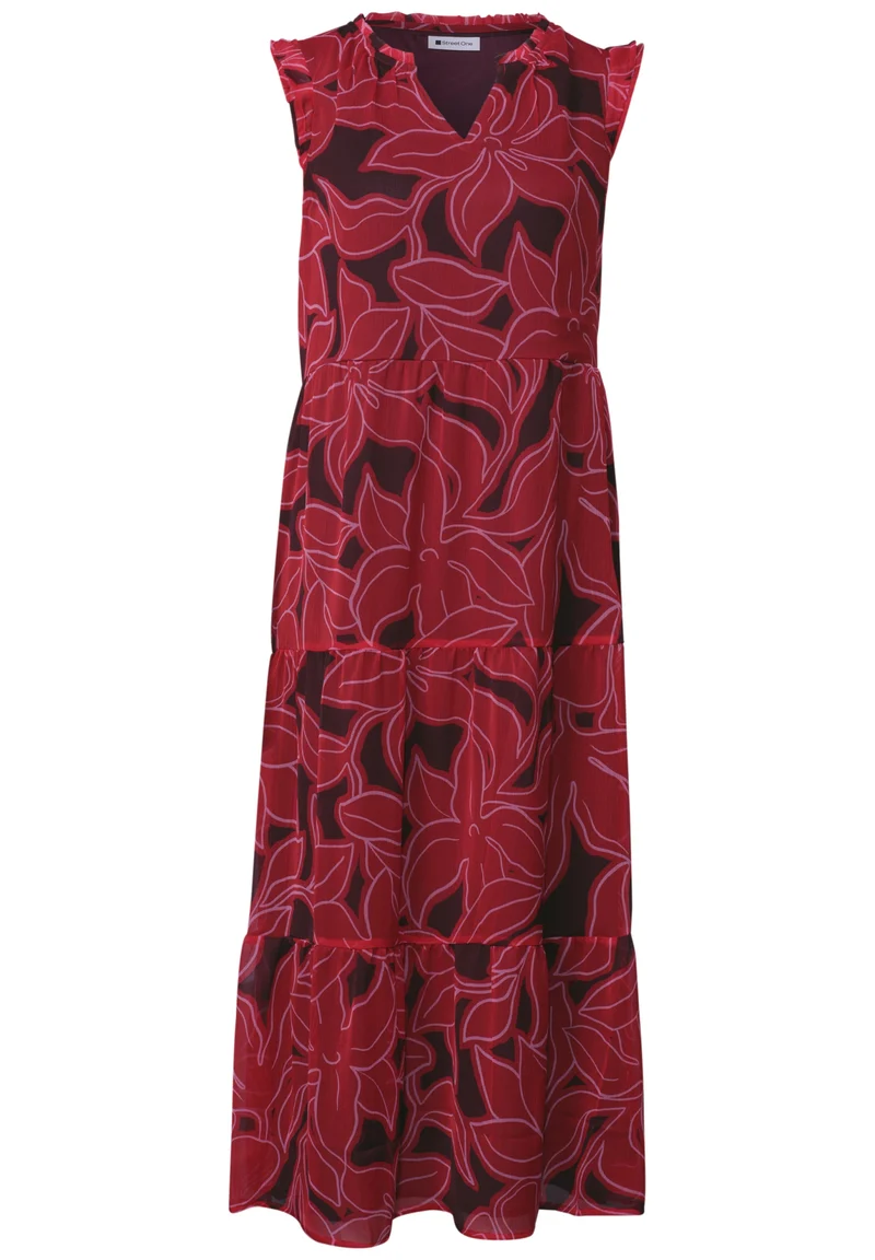 Chiffon Maxi Dress_printed, salsa red