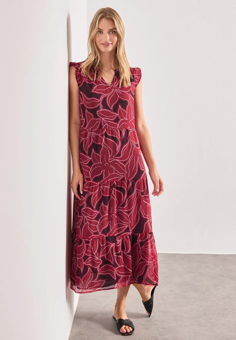 Chiffon Maxi Dress_printed, salsa red