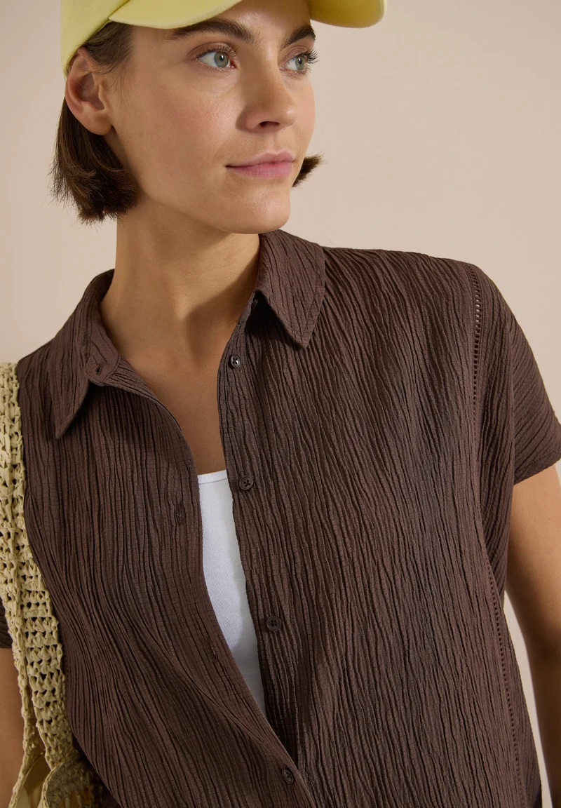 Solid Structure Blouse, brown cacao