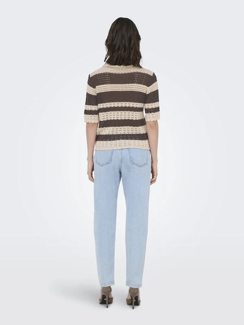 JDYROBIN 2/4 COLLAR CARDIGAN KNT NO, Sandshell/WITH BRACKEN STRIPES