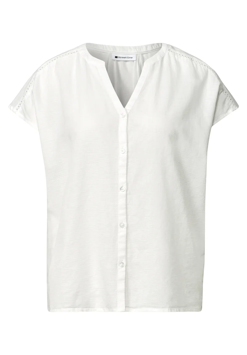 Buttoned splitneck blouse w ta, off white