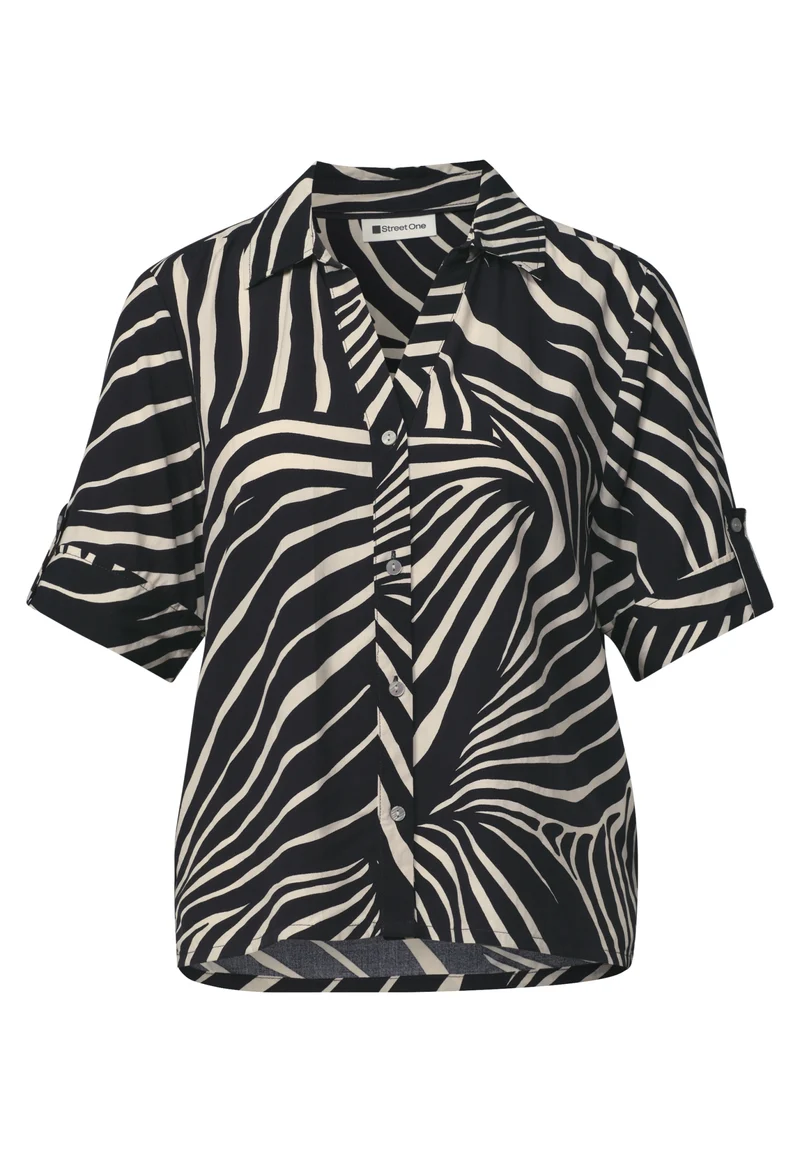 Buttoned shirtcollar blouse w, Black