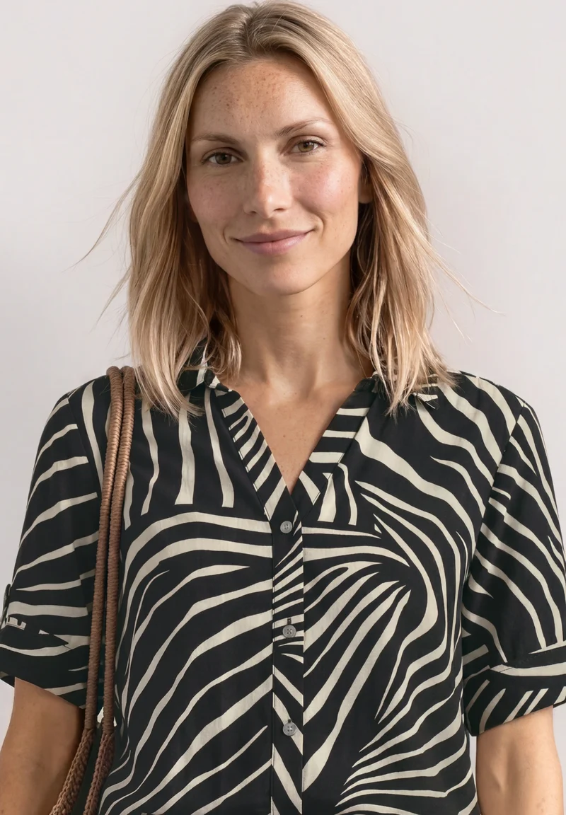 Buttoned shirtcollar blouse w, Black