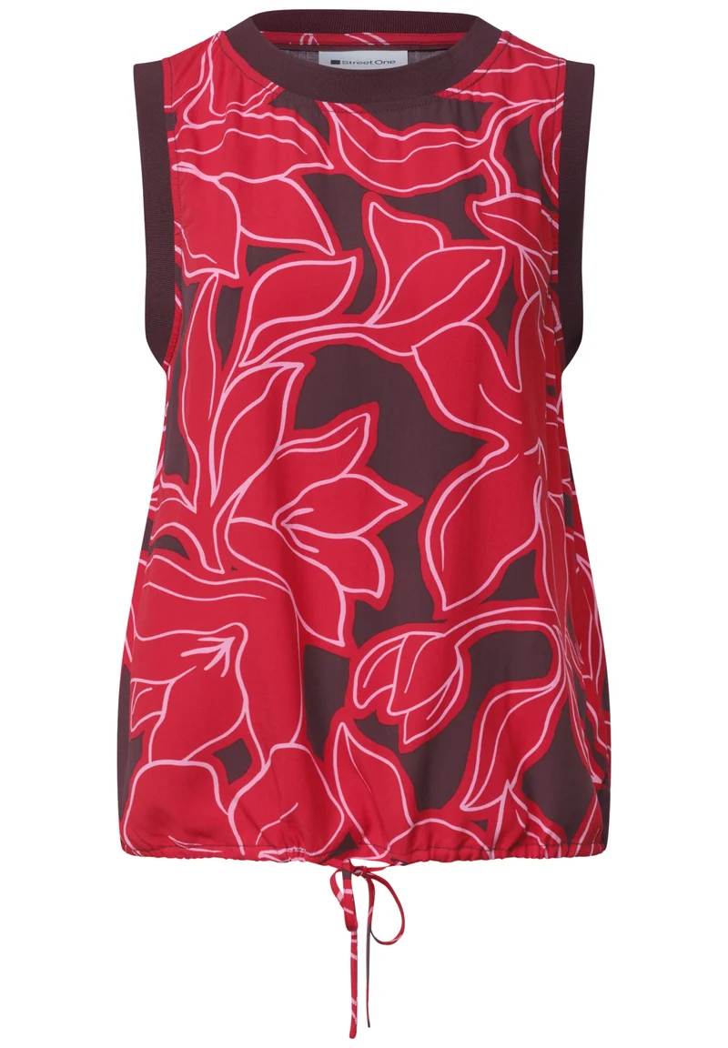 Blousetop w tape detail AOP, salsa red