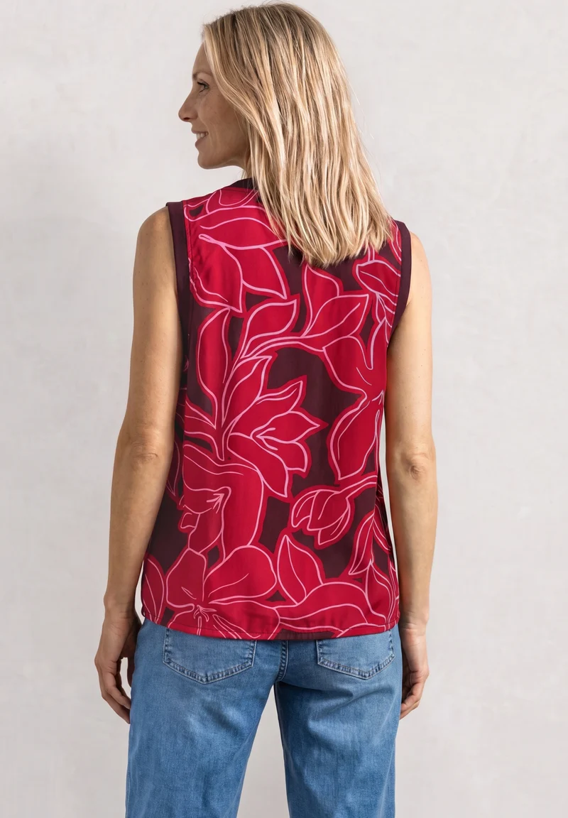 Blousetop w tape detail AOP, salsa red