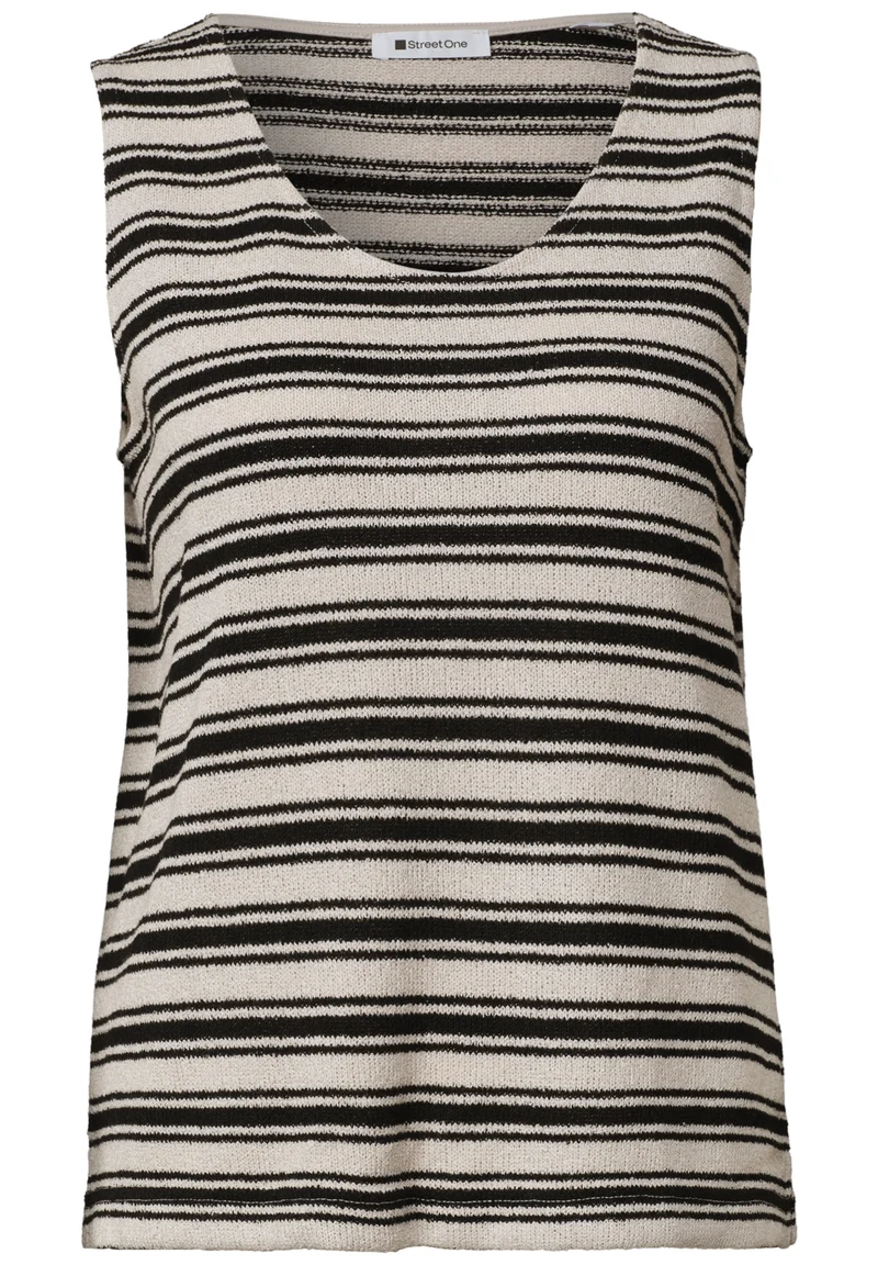 knit look stripe top, Black