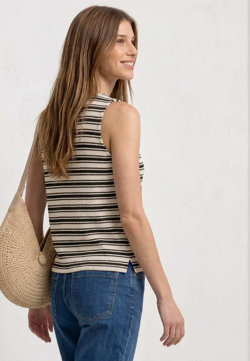 knit look stripe top, Black