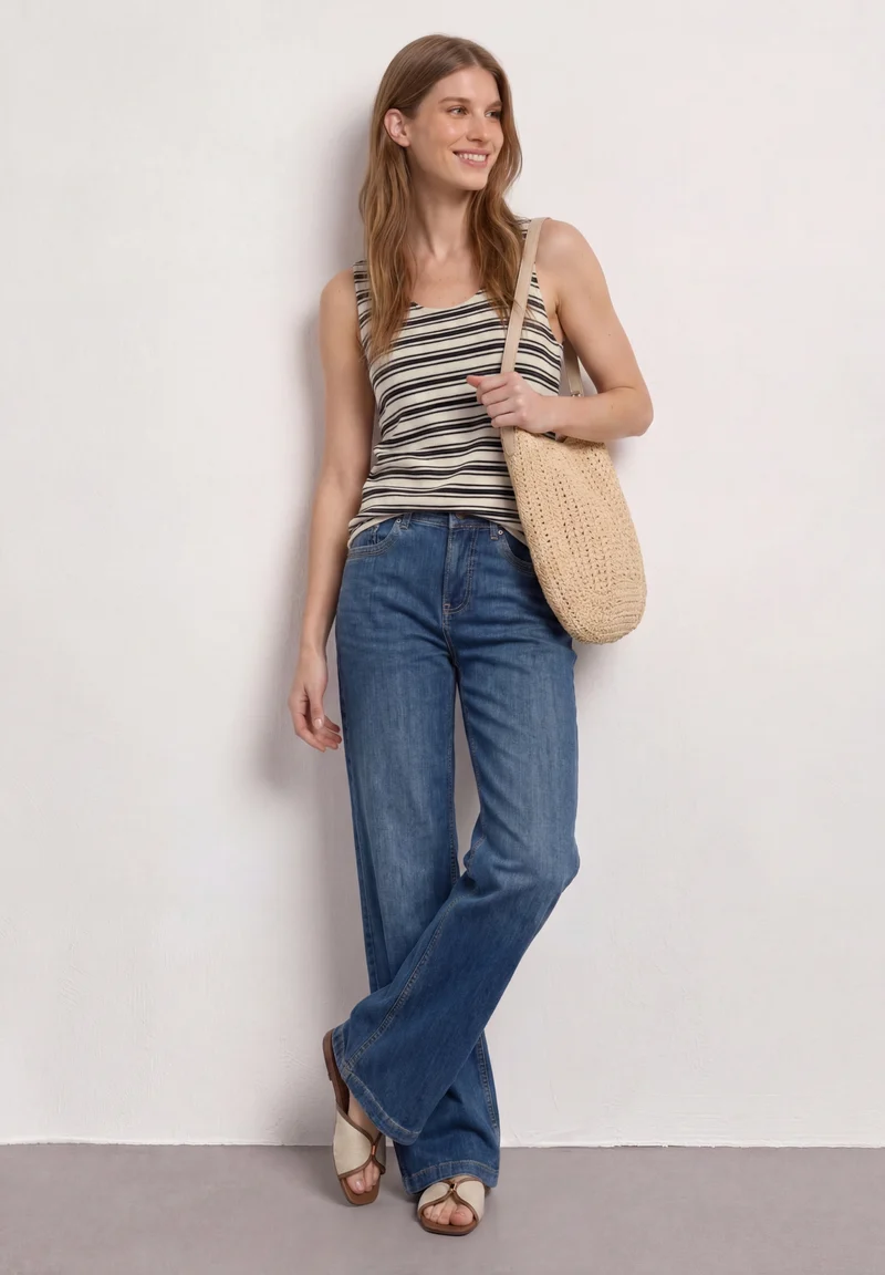 knit look stripe top, Black