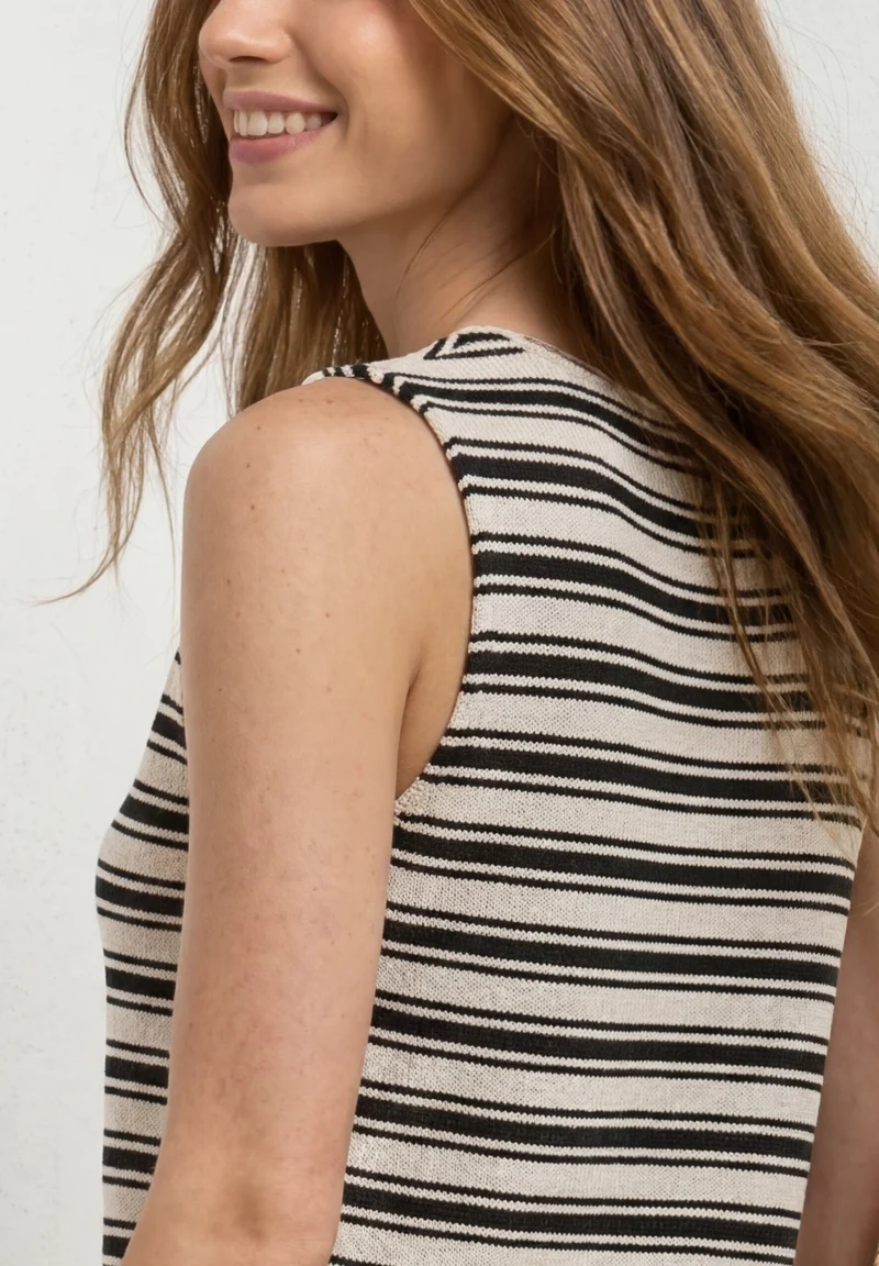 knit look stripe top, Black