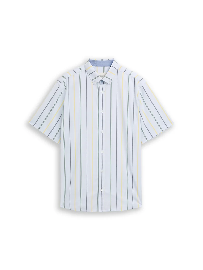 colorful striped oxford shirt, light blue irregular stripe