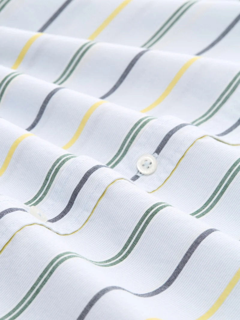 colorful striped oxford shirt, light blue irregular stripe