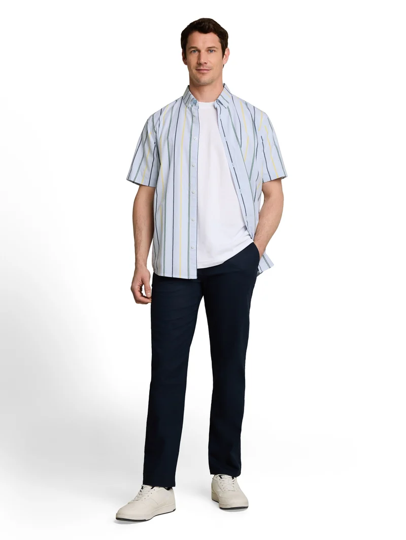 colorful striped oxford shirt, light blue irregular stripe