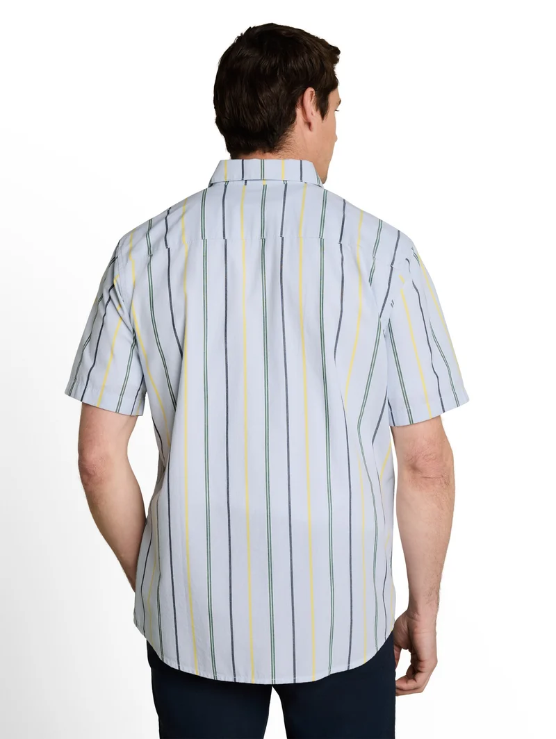 colorful striped oxford shirt, light blue irregular stripe