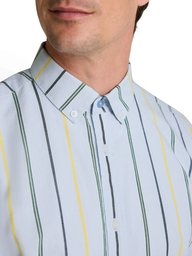 colorful striped oxford shirt, light blue irregular stripe