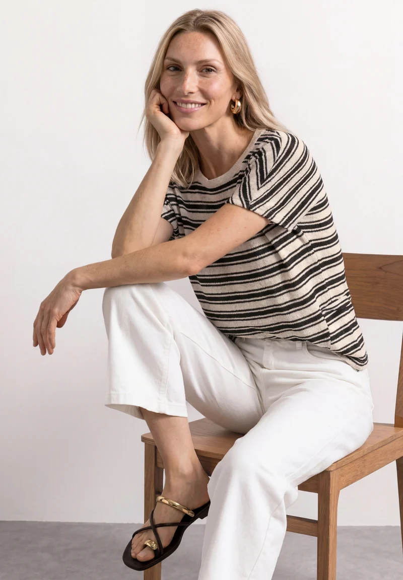 knit look yds stripe shirt, Black