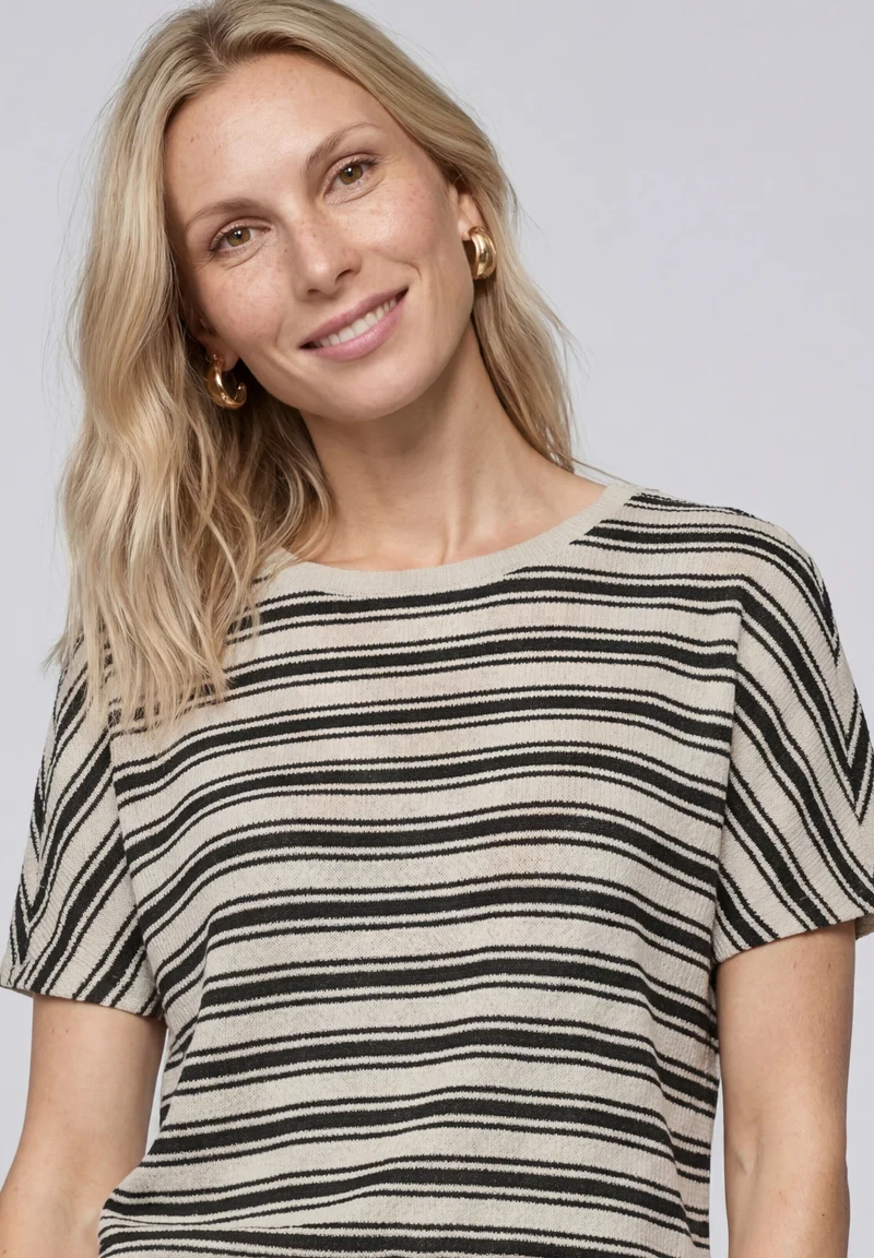 knit look yds stripe shirt, Black