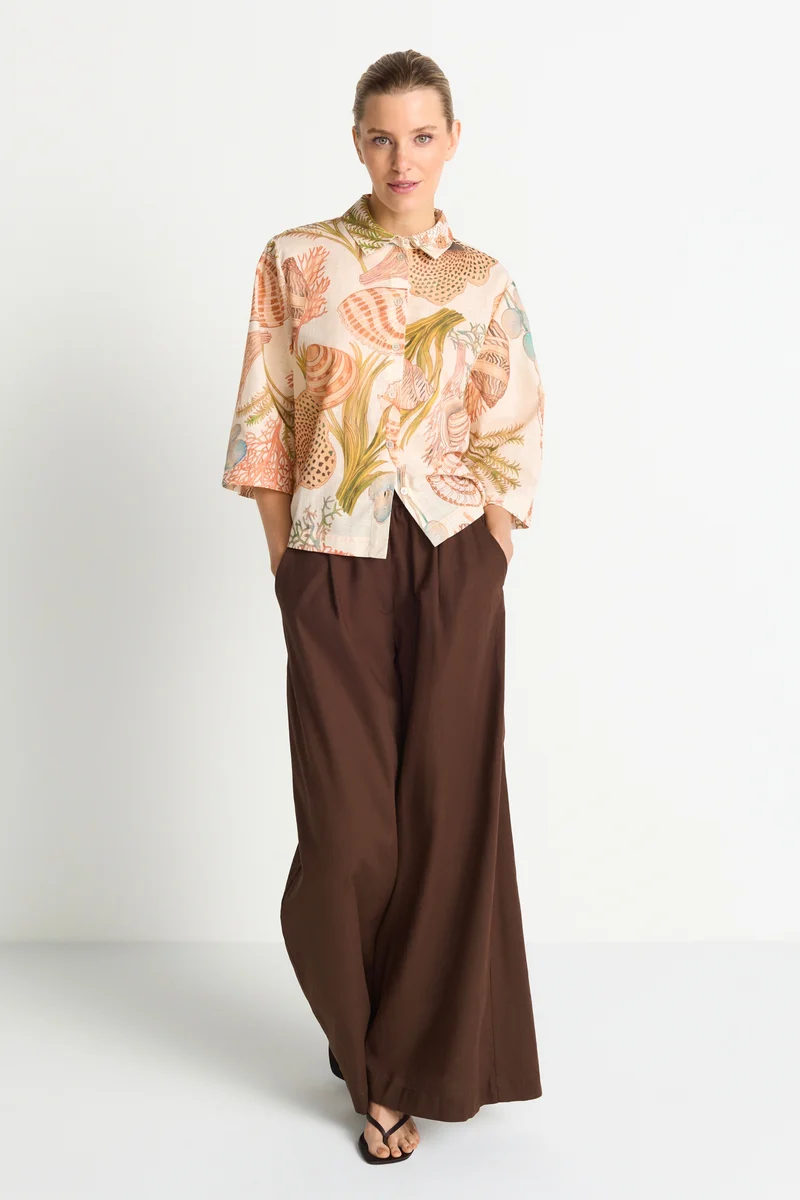 Printed Short Sleeves Blouse, soft papaya
