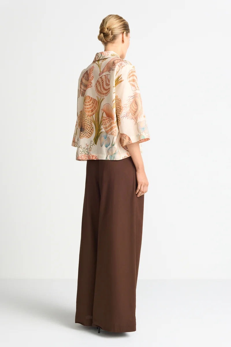 Printed Short Sleeves Blouse, soft papaya