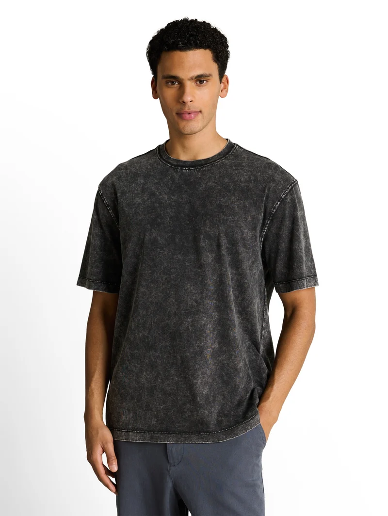 relaxed effect wash t-shirt, Black