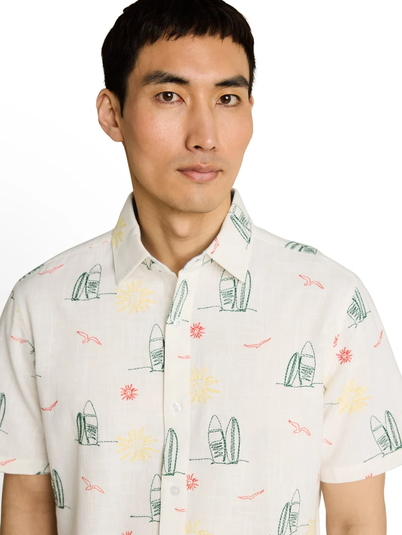 embroidered shirt, summer surf design