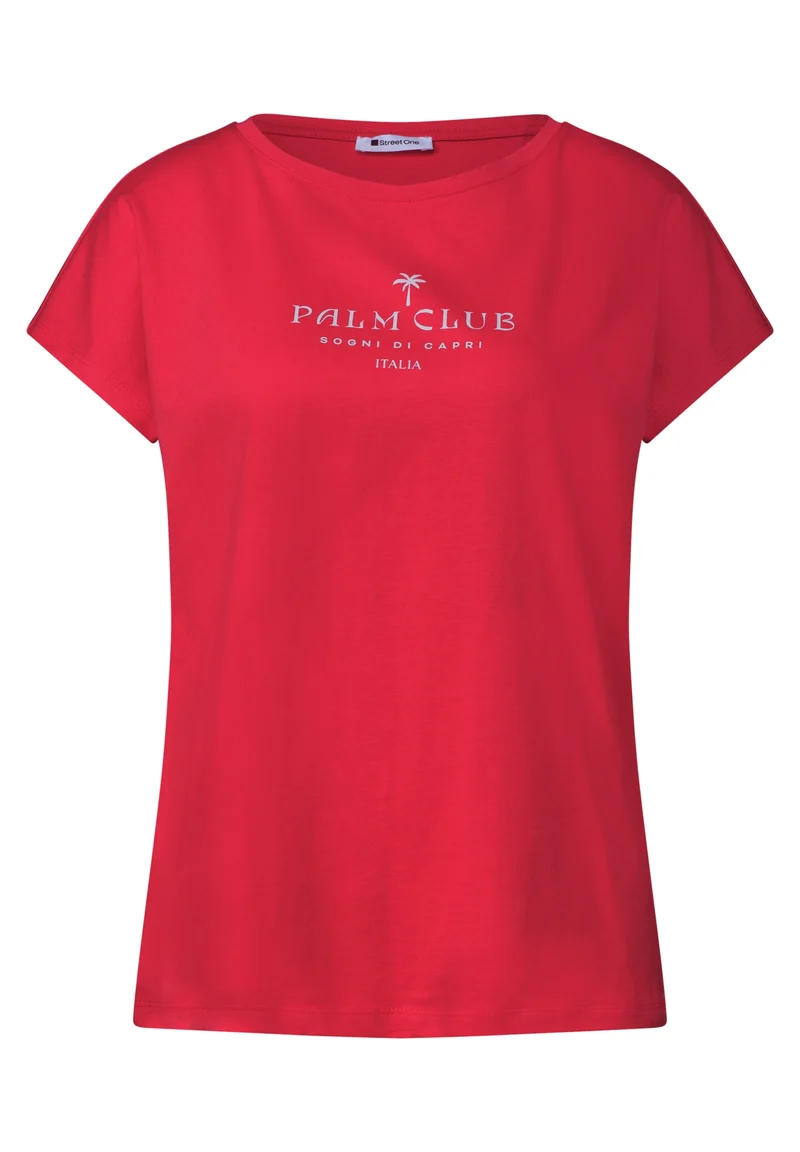 basic wording print shirt, salsa red