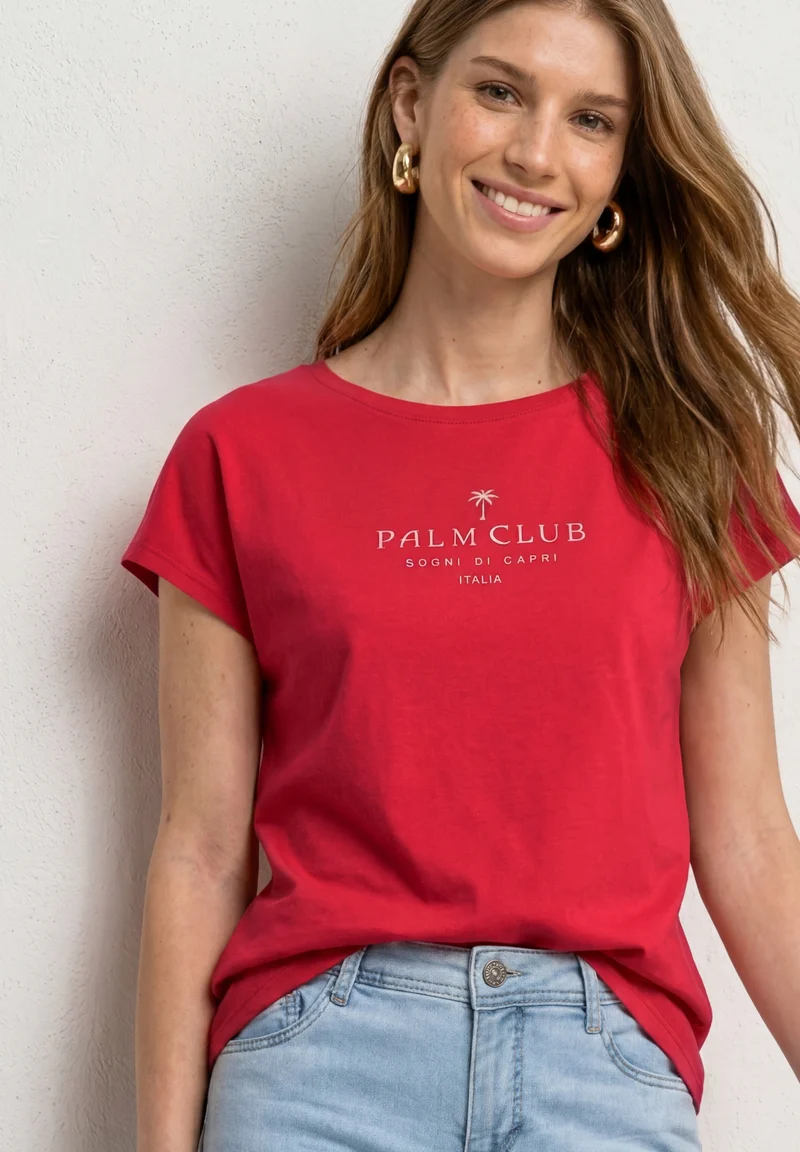 basic wording print shirt, salsa red