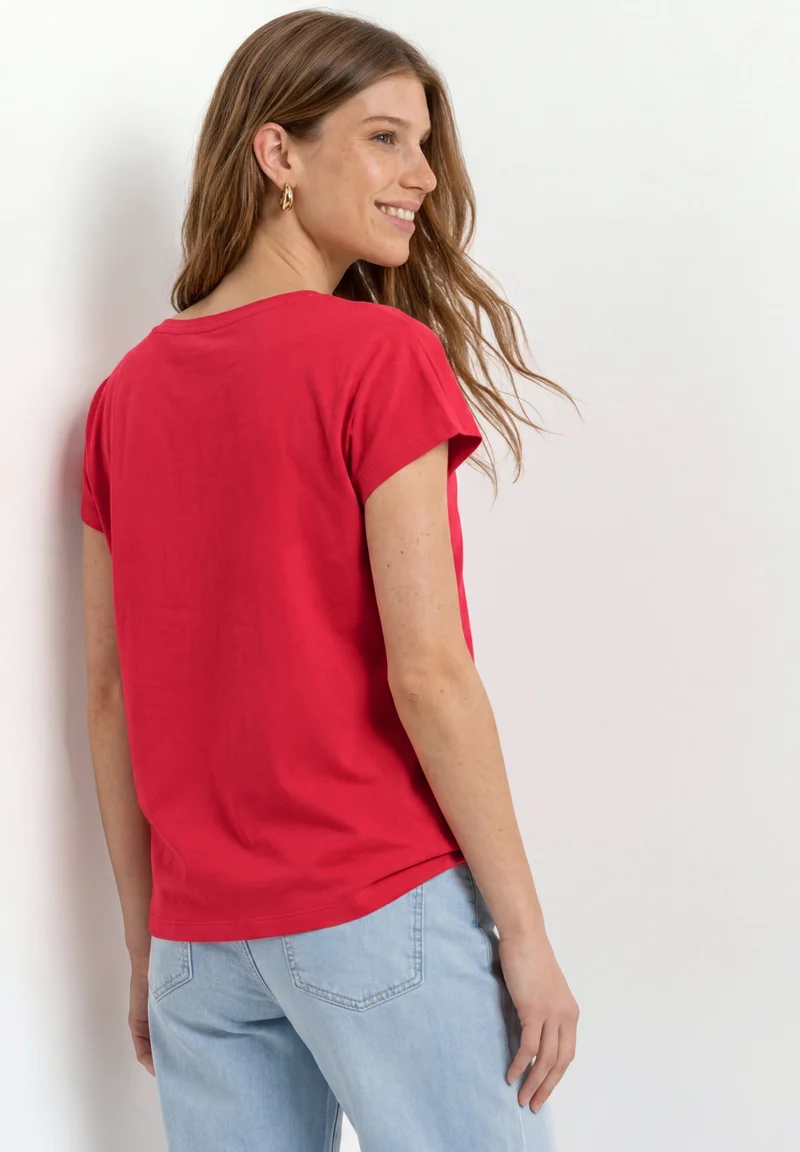 basic wording print shirt, salsa red