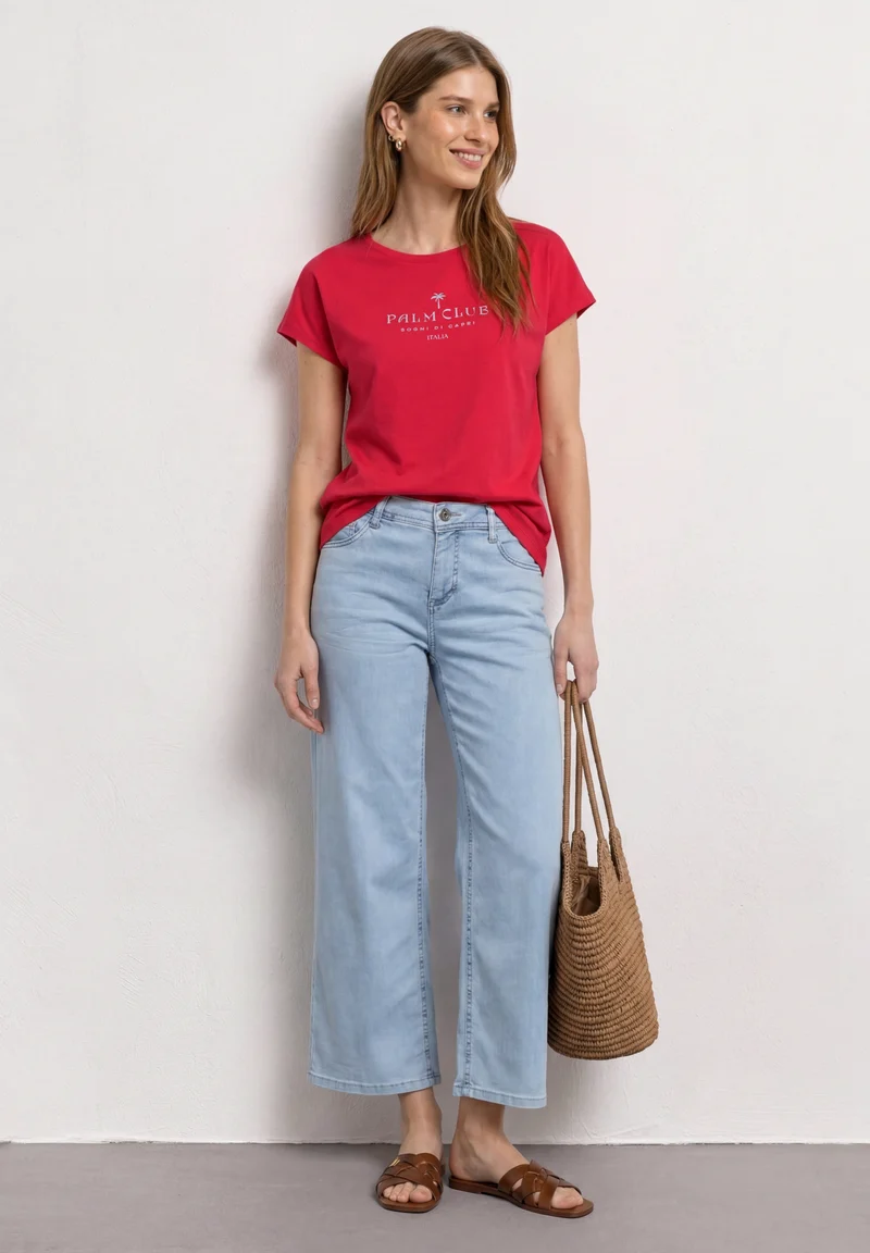 basic wording print shirt, salsa red