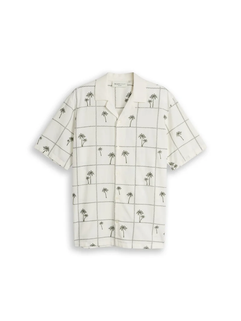 relaxed embroidered resort shi, wool white palm embro design