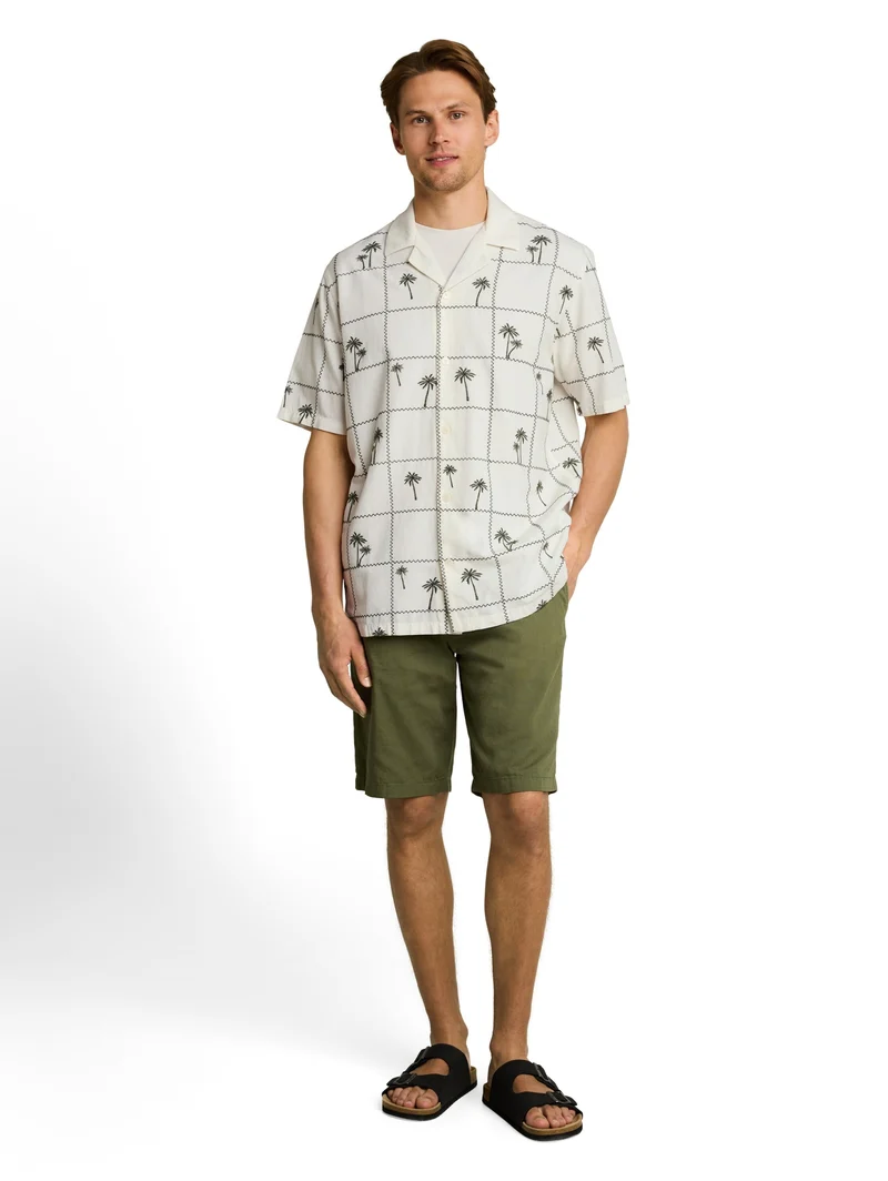 relaxed embroidered resort shi, wool white palm embro design