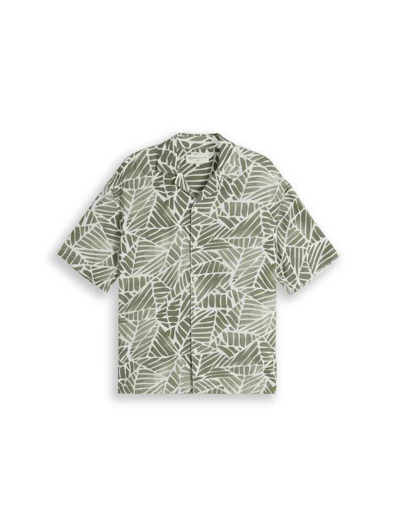 loose viscose cotton resort sh, green abstract leaf print