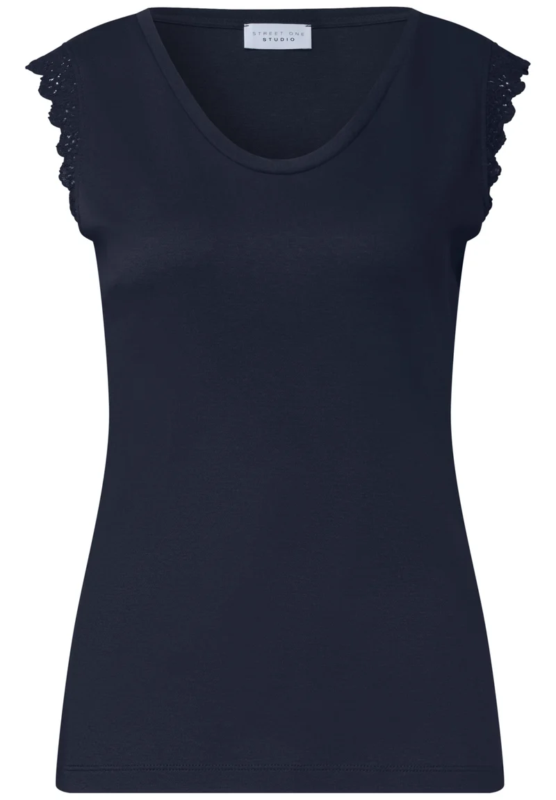 Studio_V-neck top w.lace frill, maritime blue