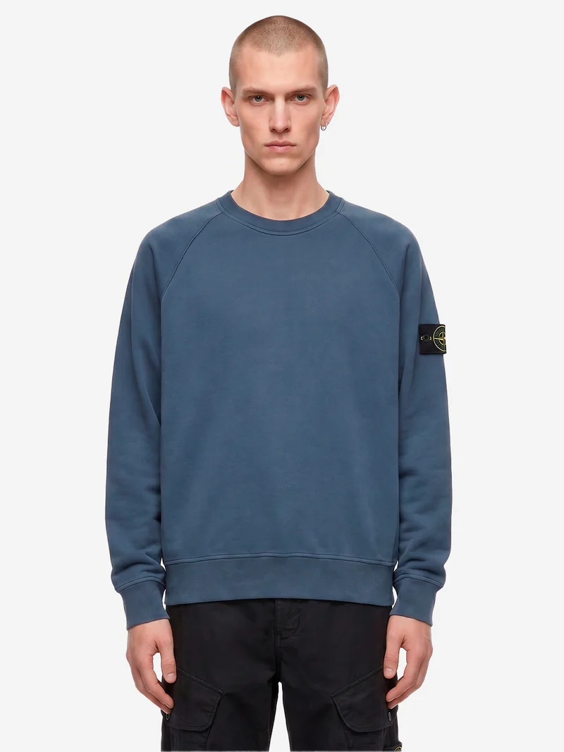 Felpa girocollo oversize in cotone fleece blu con badge