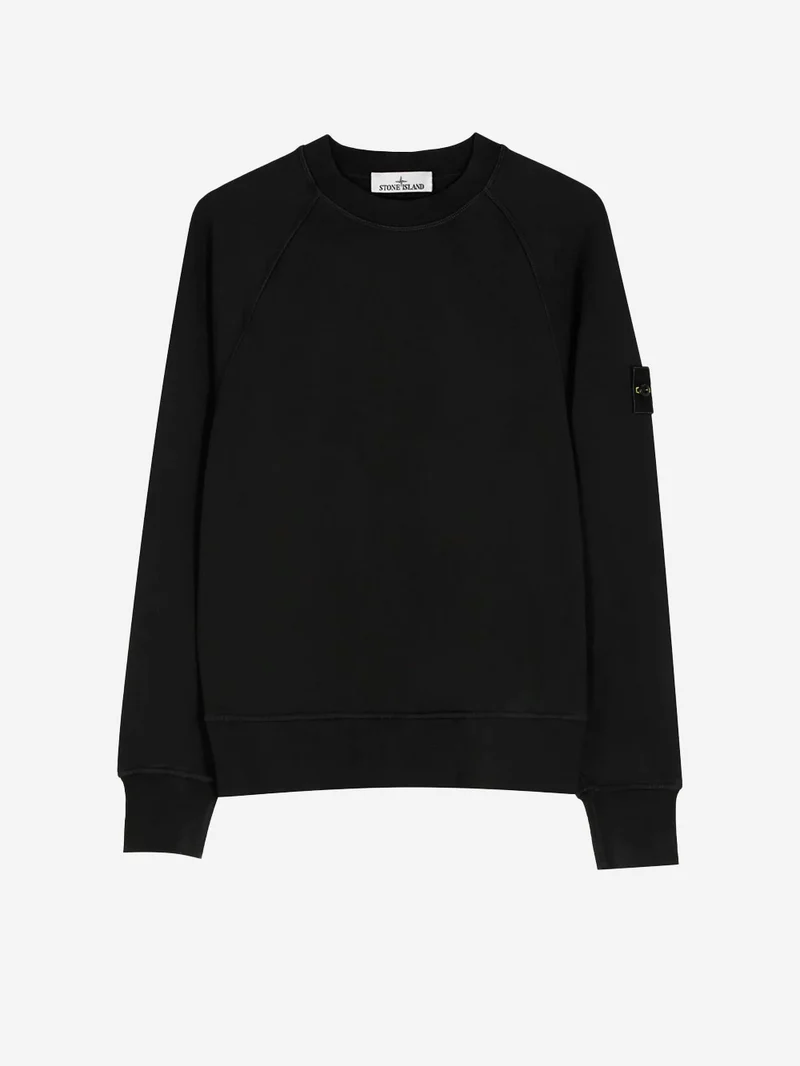 Felpa girocollo oversize in cotone fleece nera con badge