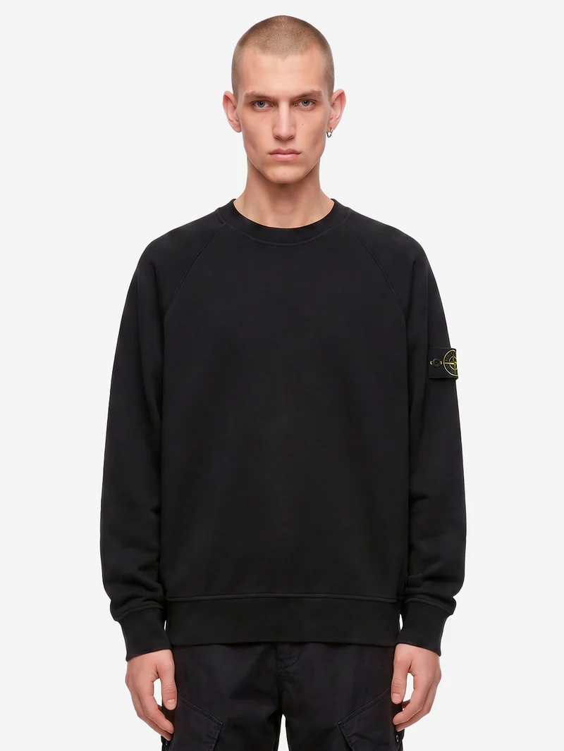 Felpa girocollo oversize in cotone fleece nera con badge