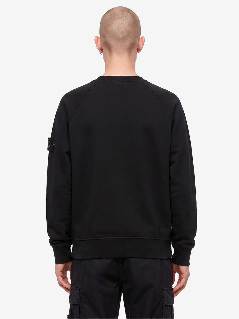 Felpa girocollo oversize in cotone fleece nera con badge