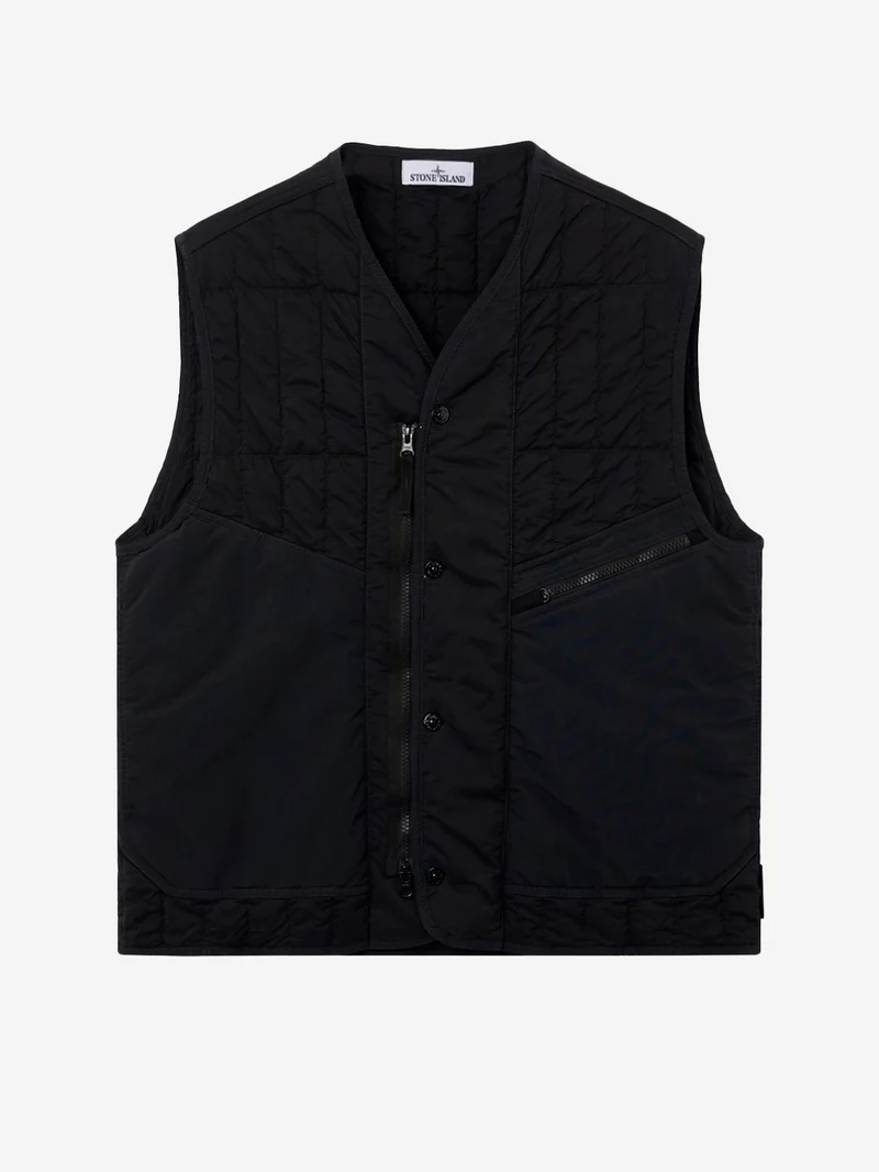 Gilet imbottito trapuntato nero con finitura antigoccia