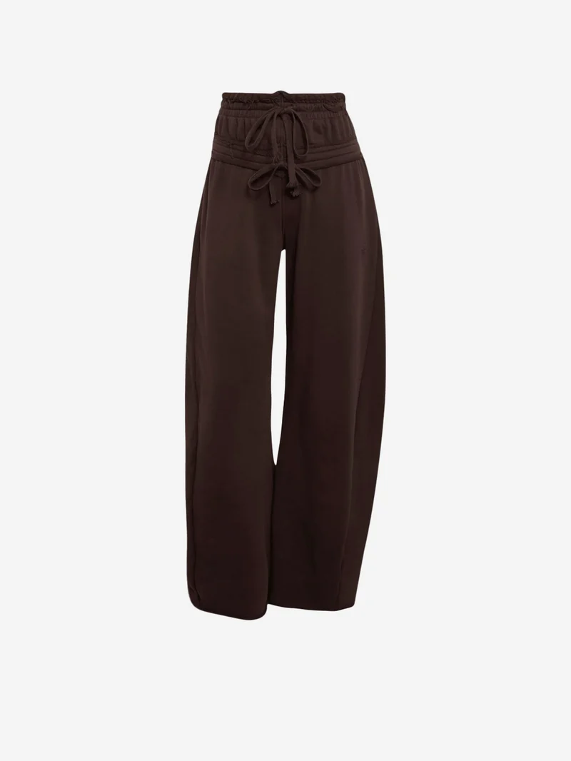 Pantaloni marroni in French Terry con doppio girovita