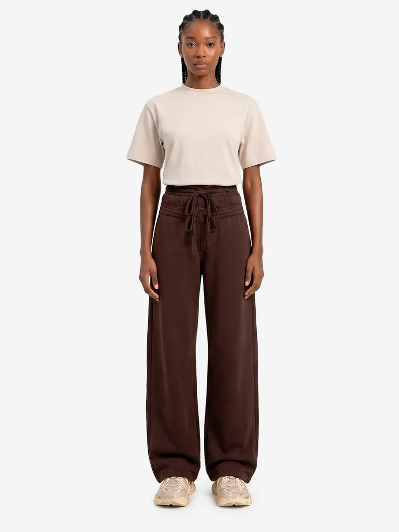 Pantaloni marroni in French Terry con doppio girovita