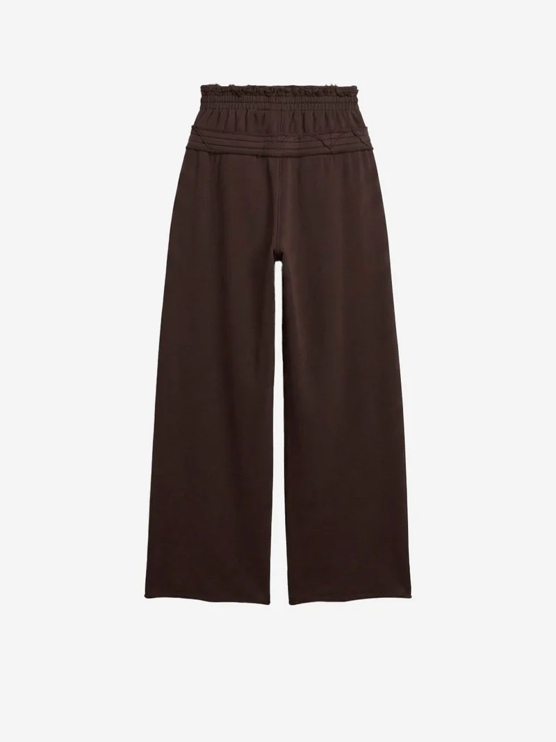 Pantaloni marroni in French Terry con doppio girovita