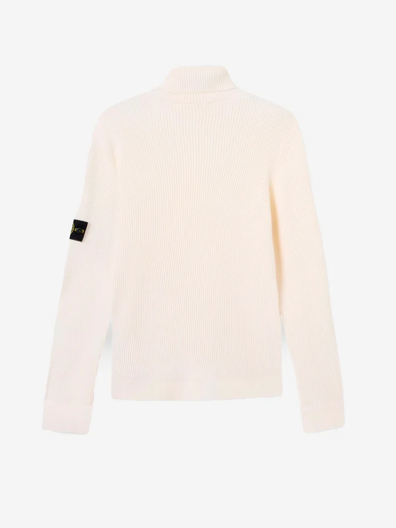 Maglione dolcevita avorio in lana con costine sottili