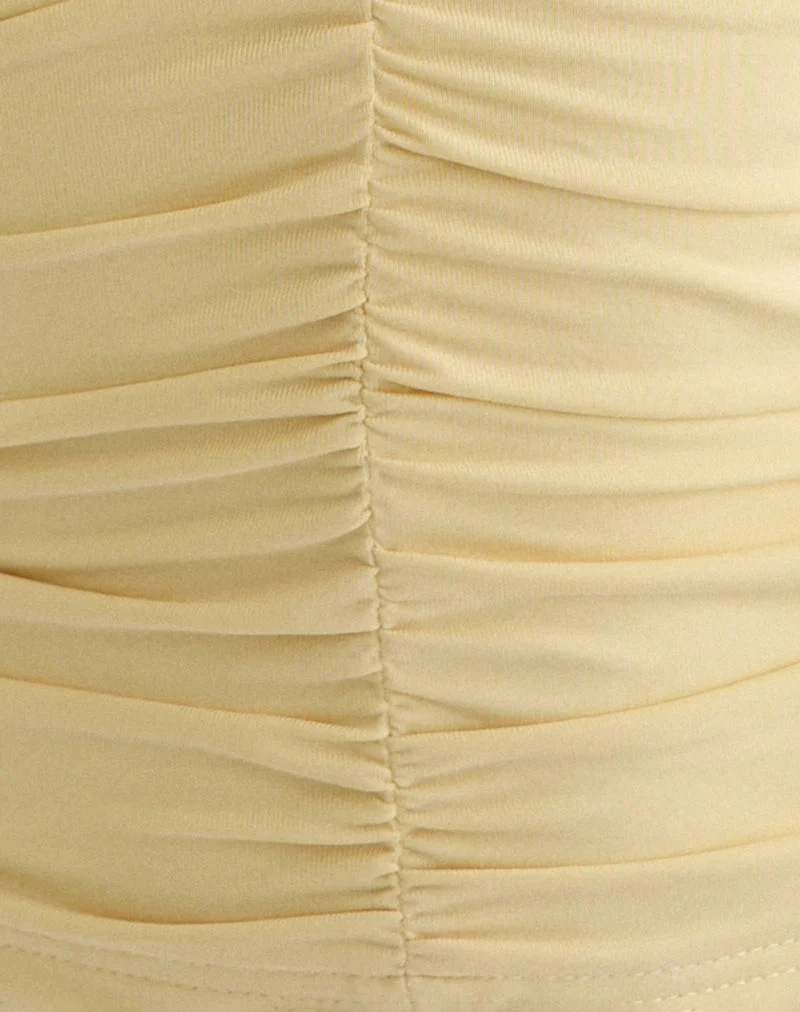 Rasha-Top mit Rüschen und tiefem Ausschnitt in Cupro-Gelb