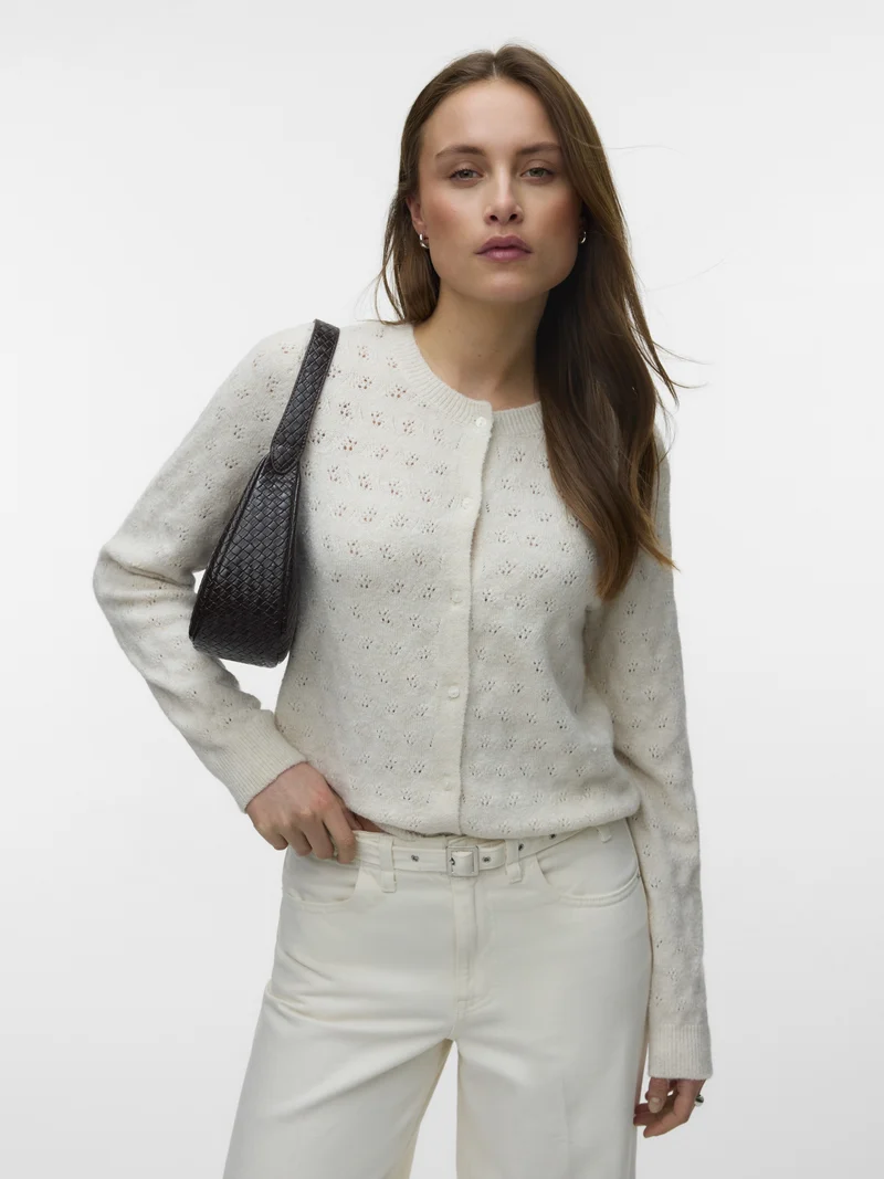 VMDOFFY STITCH LS O-NECK CARDIGAN N, Birch/MELANGE