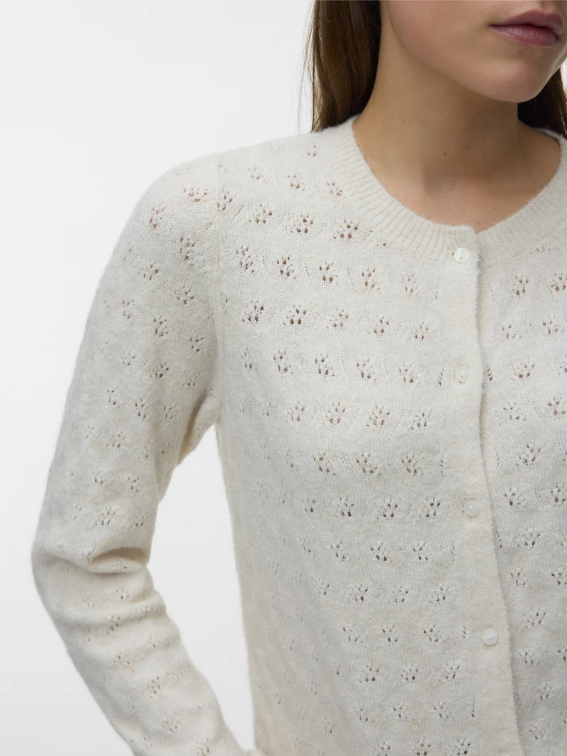 VMDOFFY STITCH LS O-NECK CARDIGAN N, Birch/MELANGE