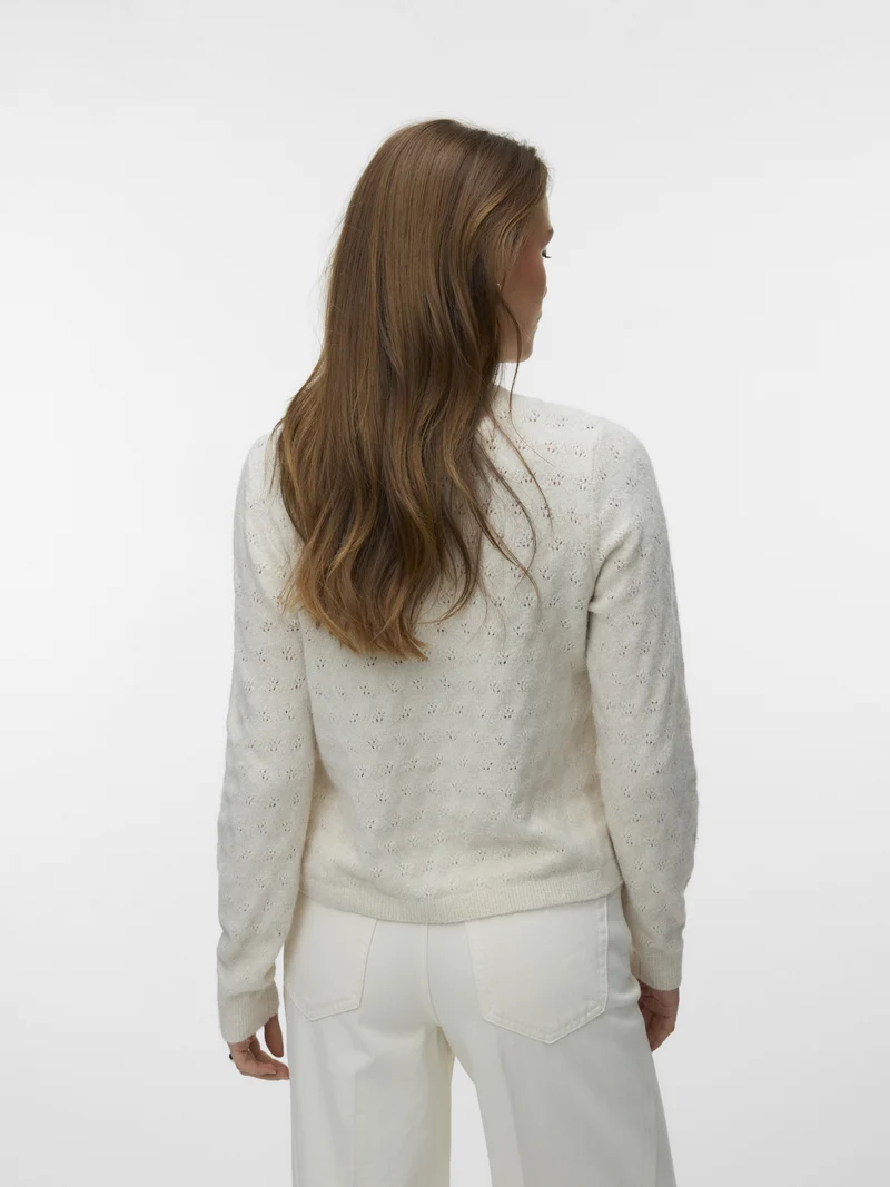 VMDOFFY STITCH LS O-NECK CARDIGAN N, Birch/MELANGE